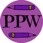 The initials PPW with purple pencils above and below.