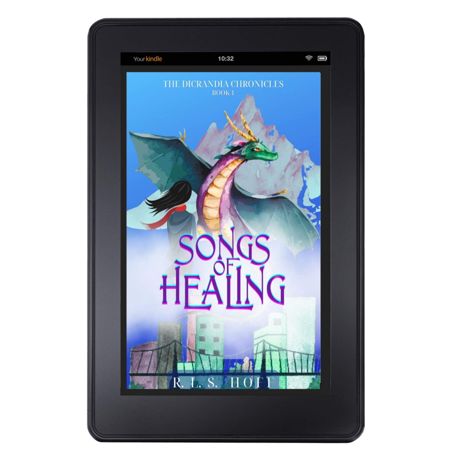 The 2022 cover of Songs of Healing--with illustrated girl and dragon--displays on a tablet