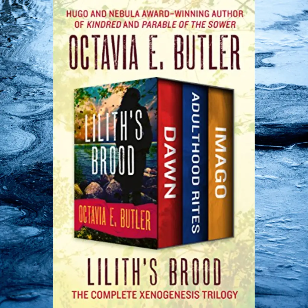The picture shows a box set of three of Octavia Butler's books: Dawn, Adulthood Rites, and Imago