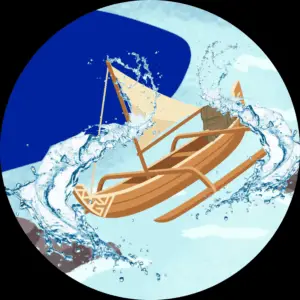 The illustration for When Dragons Came Chapter 8: Running Rapids shows Neli's boat tipped in a rocky river, spray flying over it.